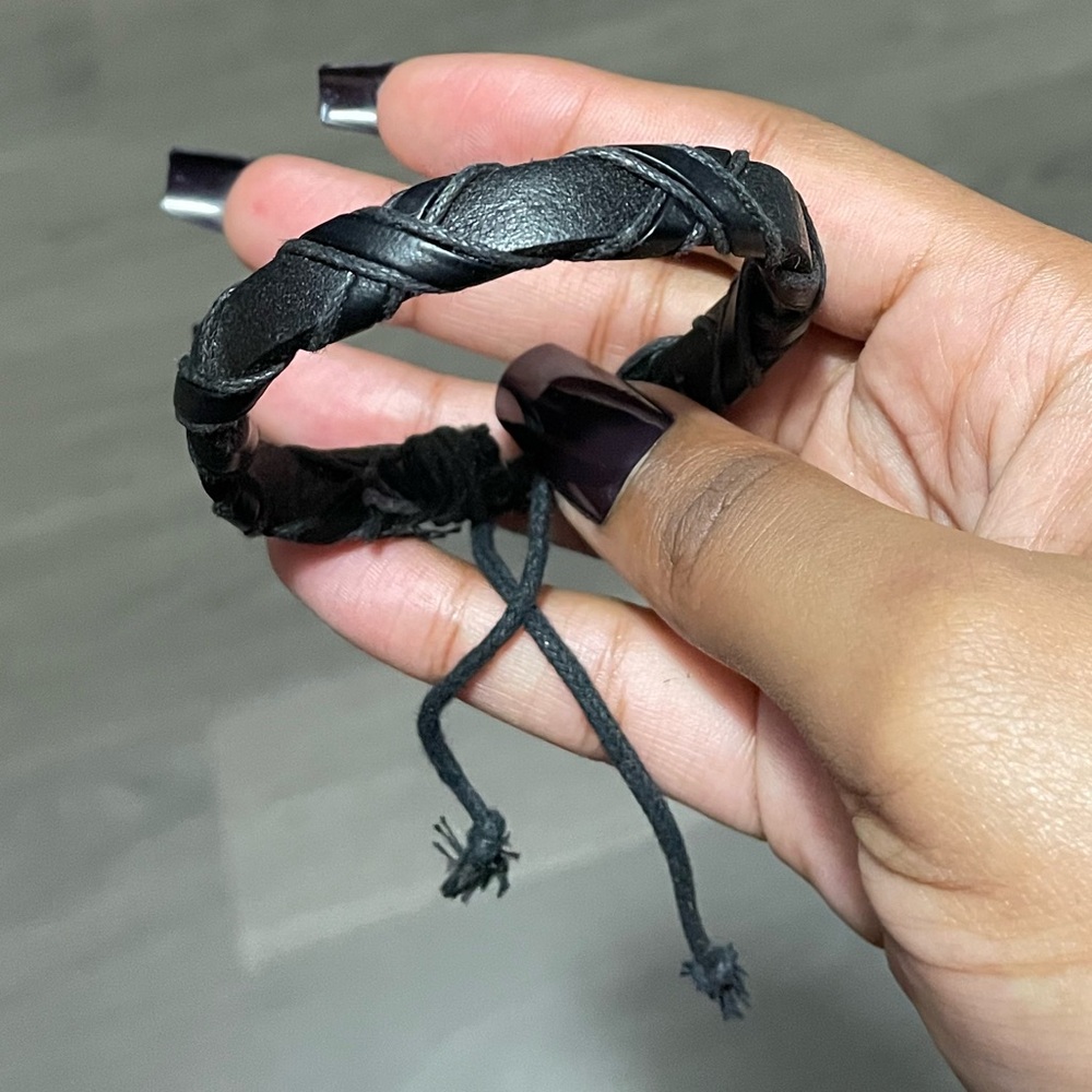 Black braided leather bracelet